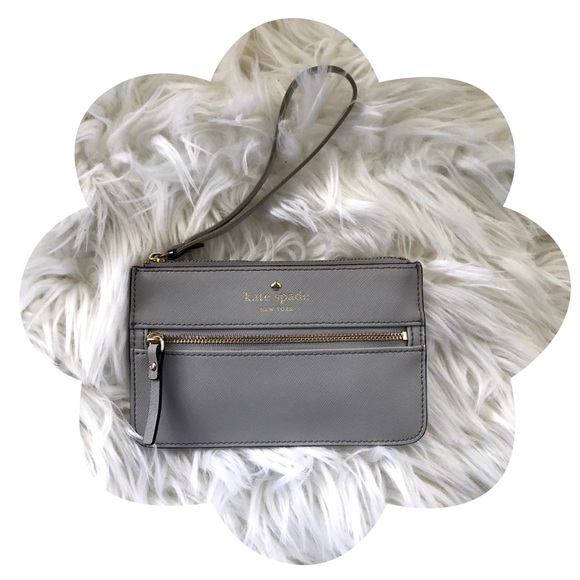 kate spade Handbags - Kate Spade Mikas Pond Bee Gray Leather Wristlet